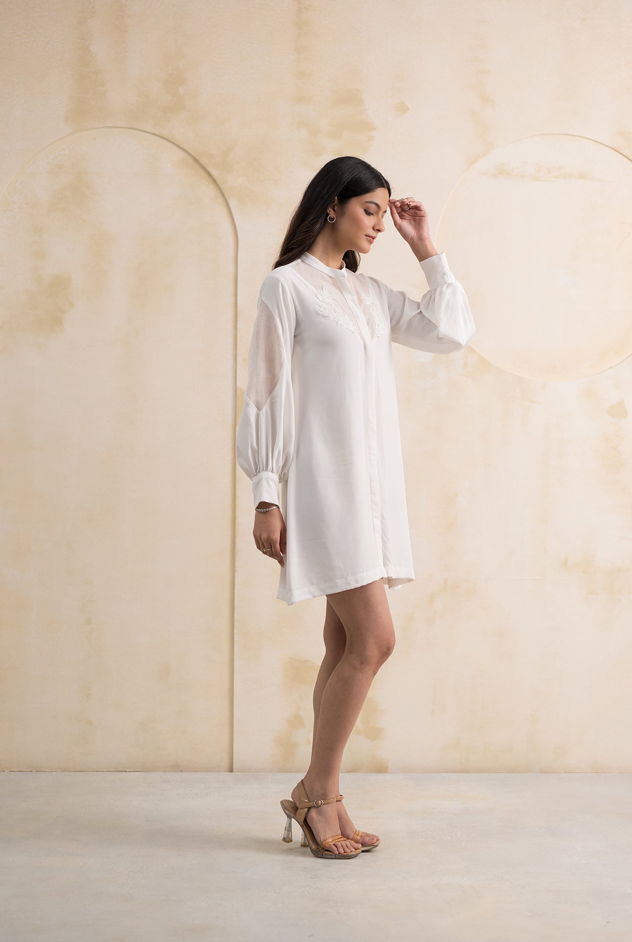 White Embroidered Dress in Double Georgette