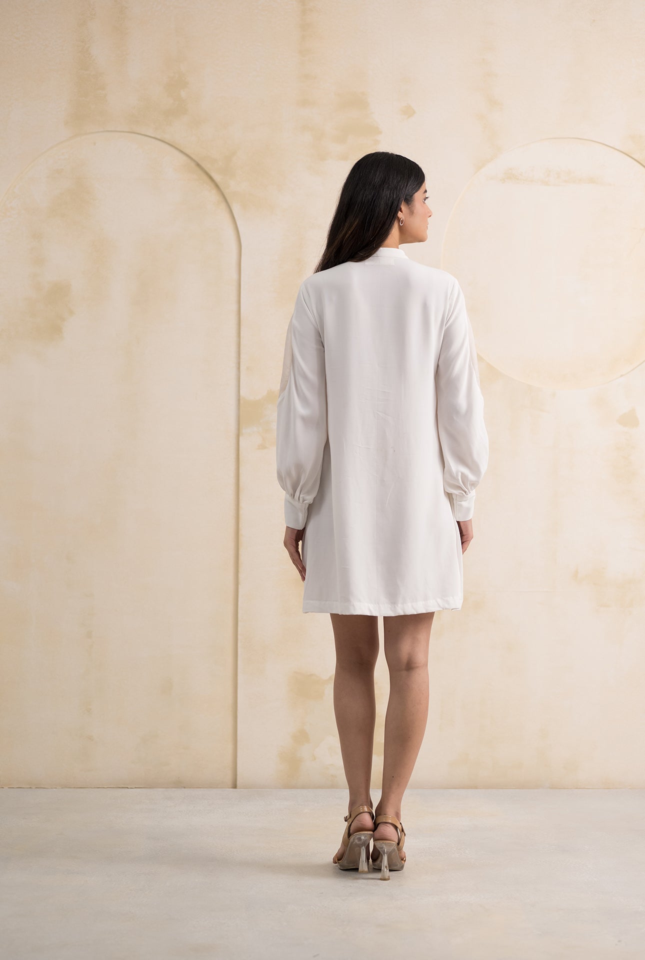 White Embroidered Dress in Double Georgette