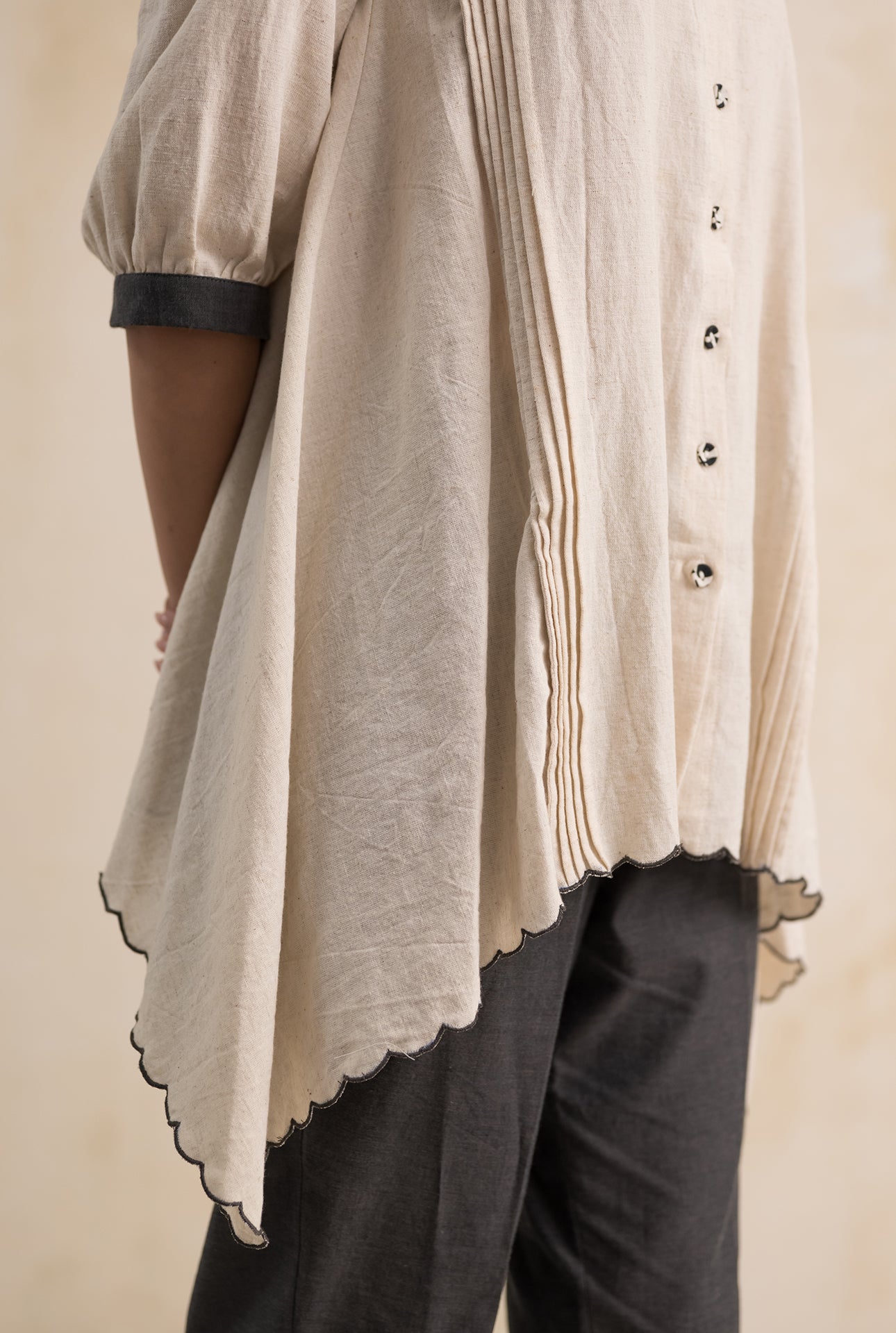 Ivory Linen Coord Set with Grey Appliqué Work