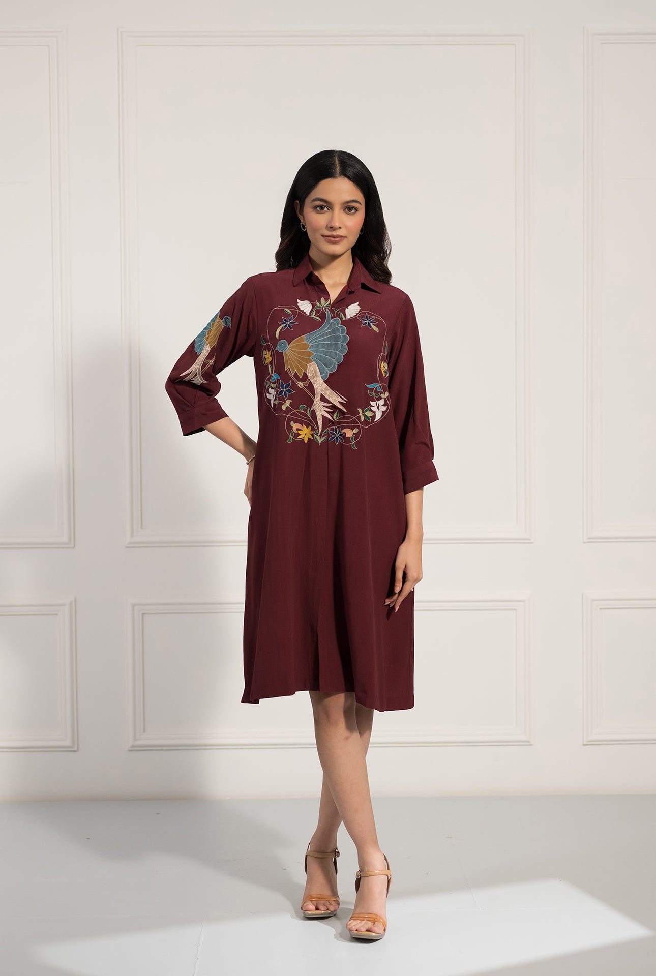 Double Georgette Dress with Applique and Thread Work