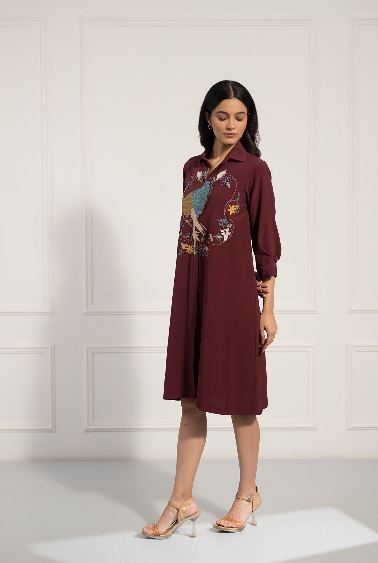 Double Georgette Dress with Applique and Thread Work