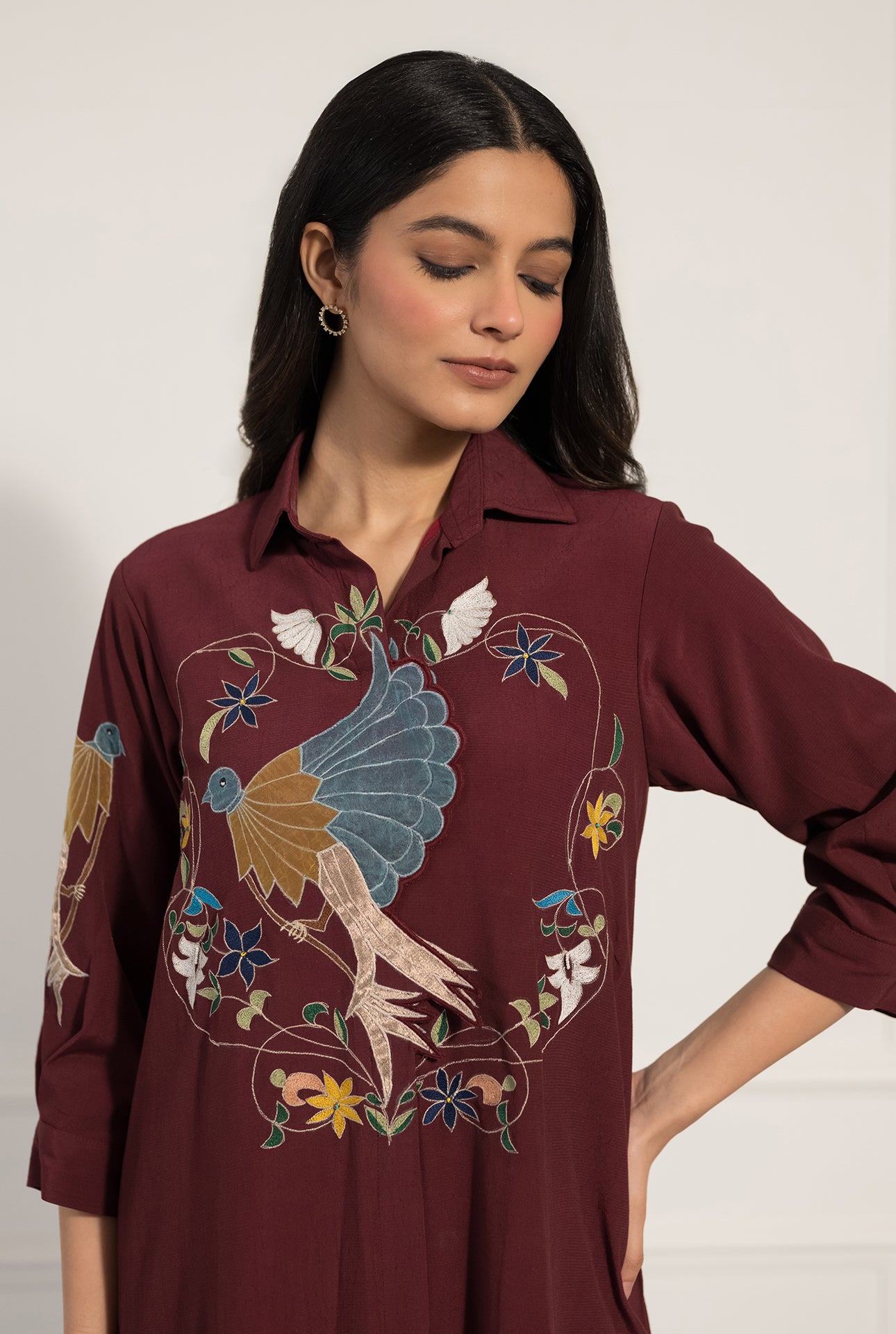 Double Georgette Dress with Applique and Thread Work