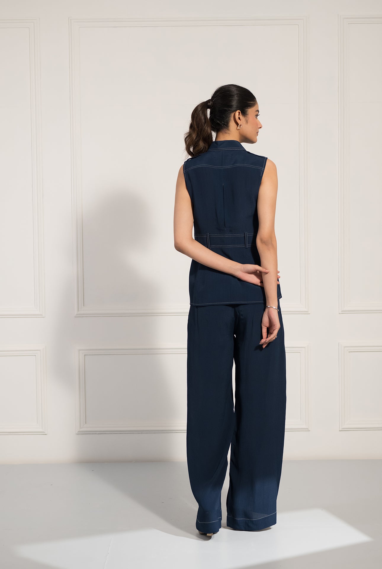 Midnight Blue Sleeveless Co-ord Set with Contrast Stitch Detail