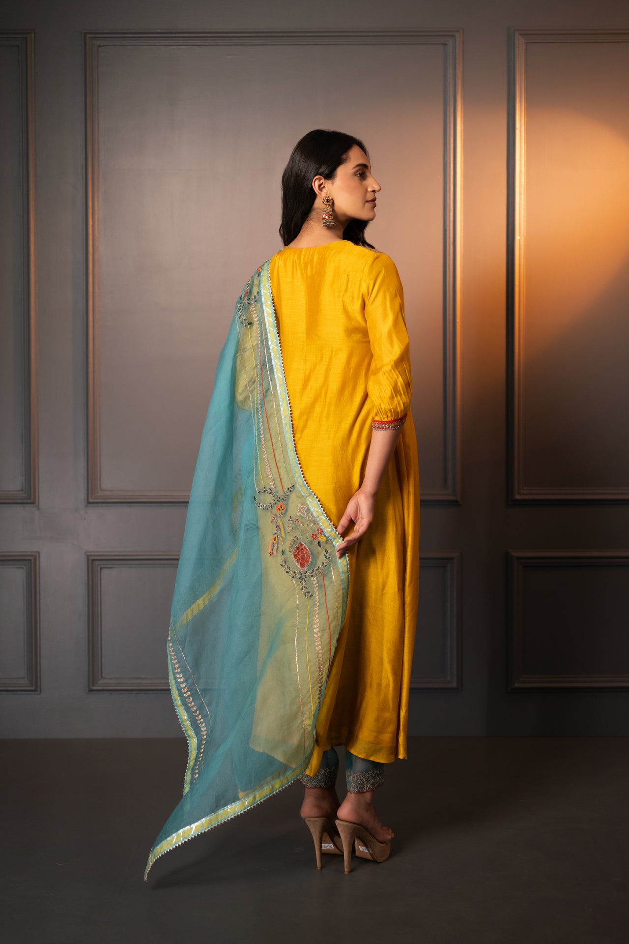 Embroidered Cotton Silk Suit with Organza Dupatta
