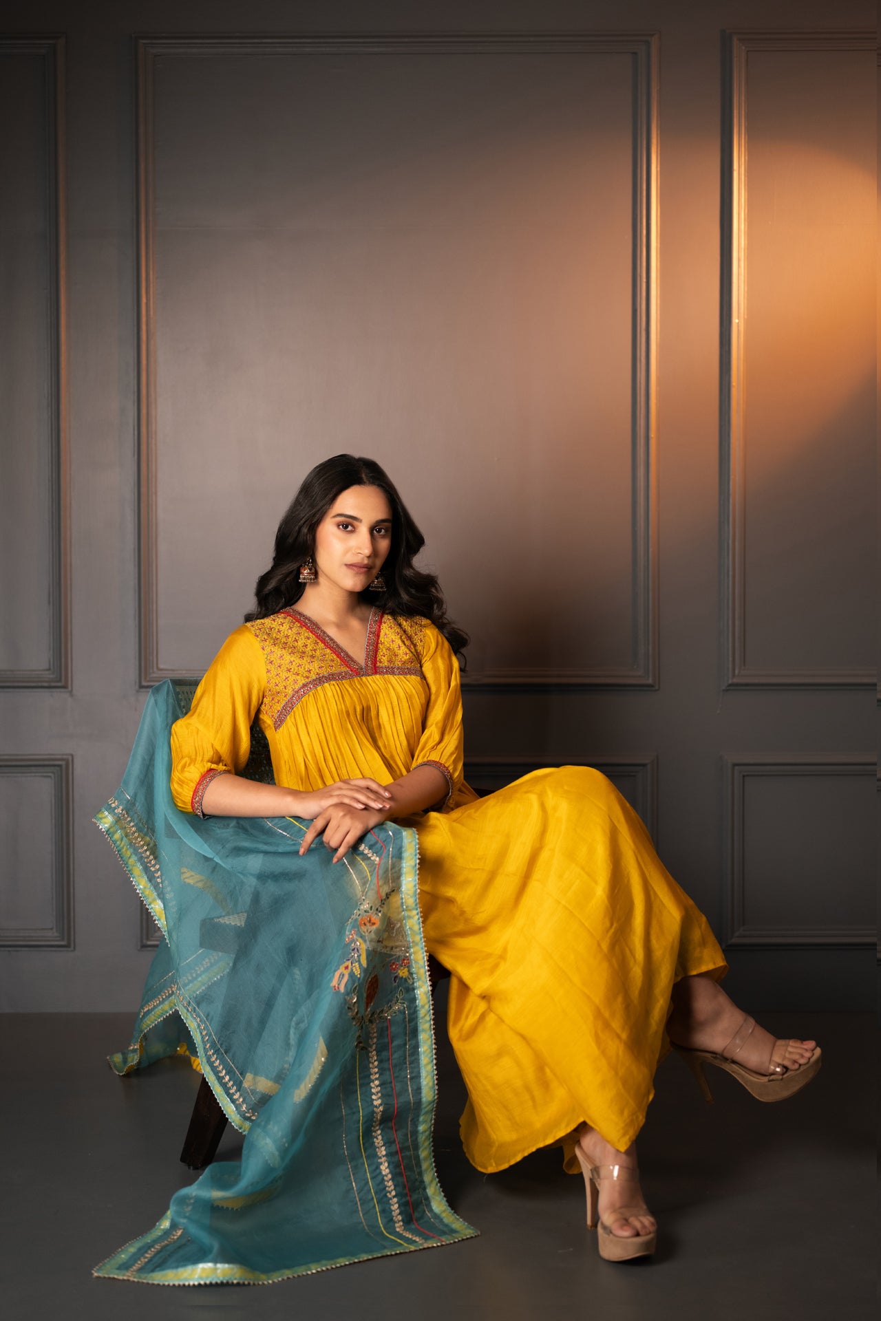 Embroidered Cotton Silk Suit with Organza Dupatta