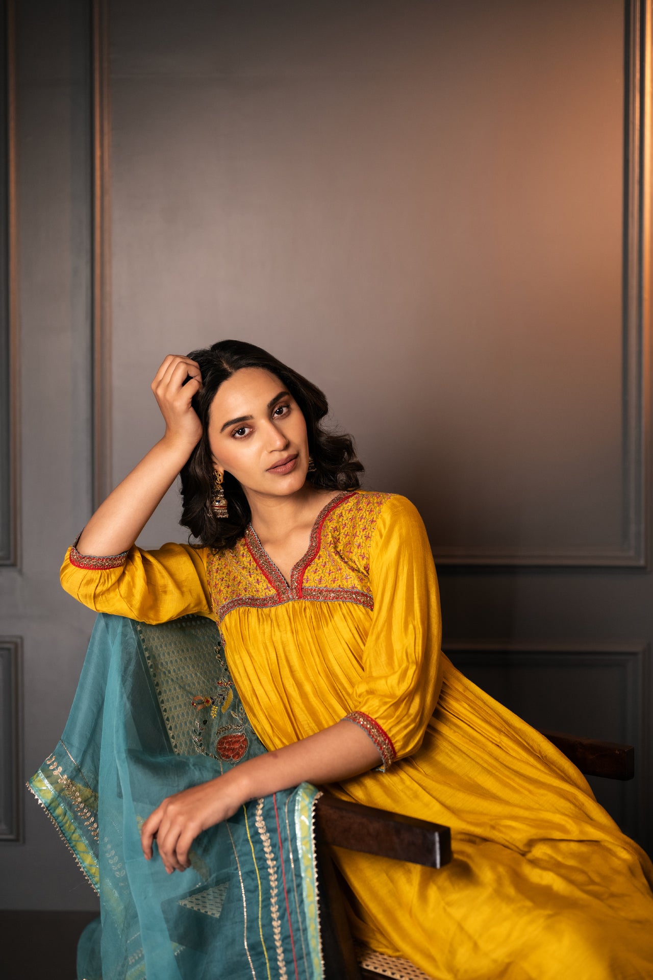 Embroidered Cotton Silk Suit with Organza Dupatta