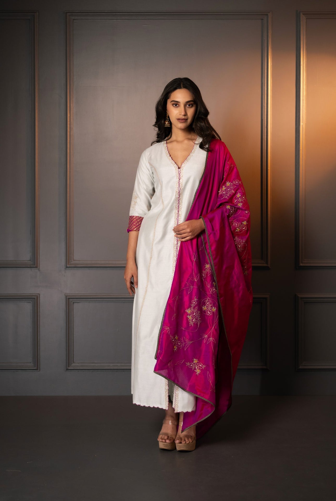 Cotton Silk Embroidered Suit with Silk Dupatta