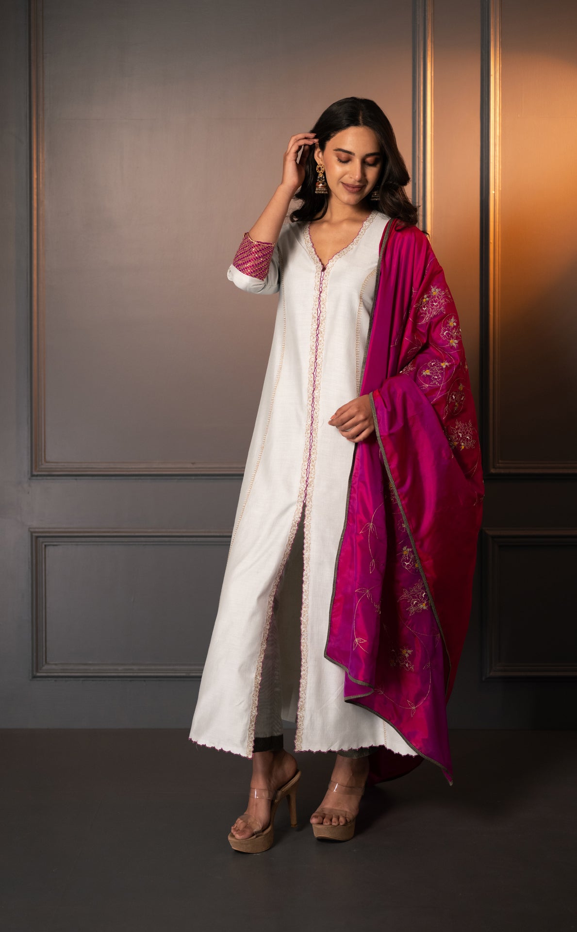 Cotton Silk Embroidered Suit with Silk Dupatta