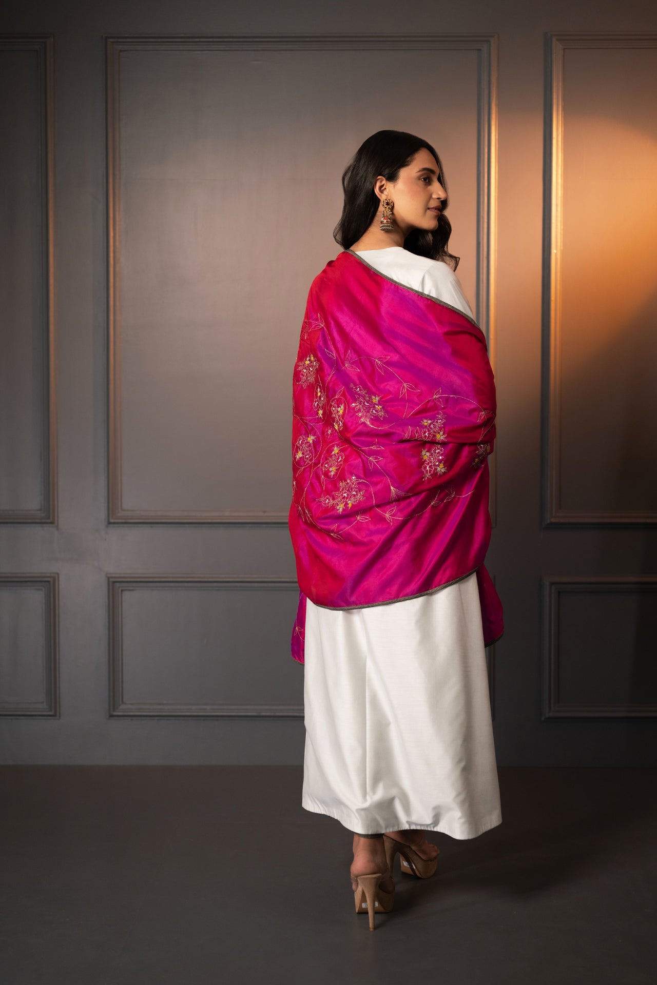 Cotton Silk Embroidered Suit with Silk Dupatta