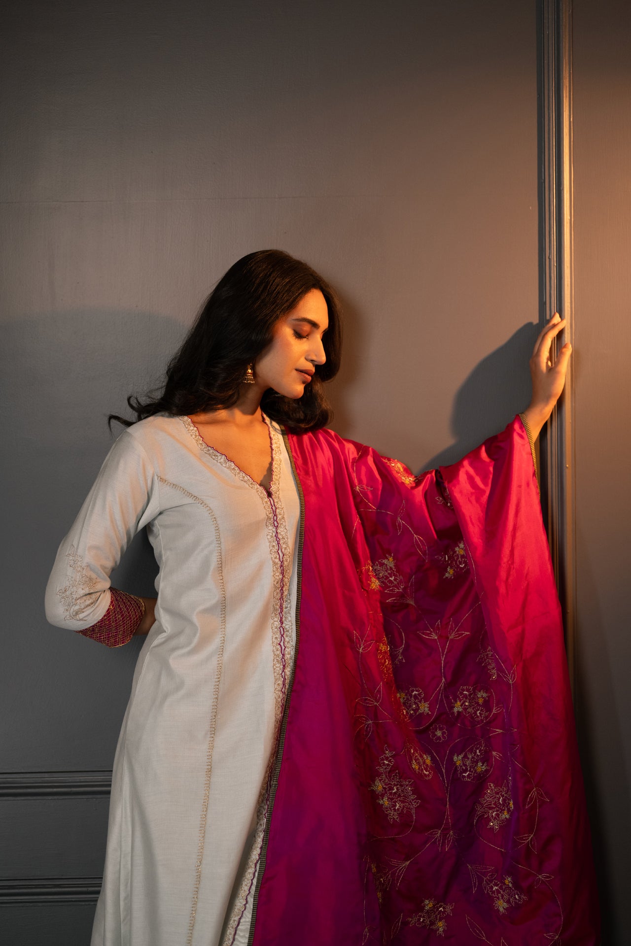 Cotton Silk Embroidered Suit with Silk Dupatta