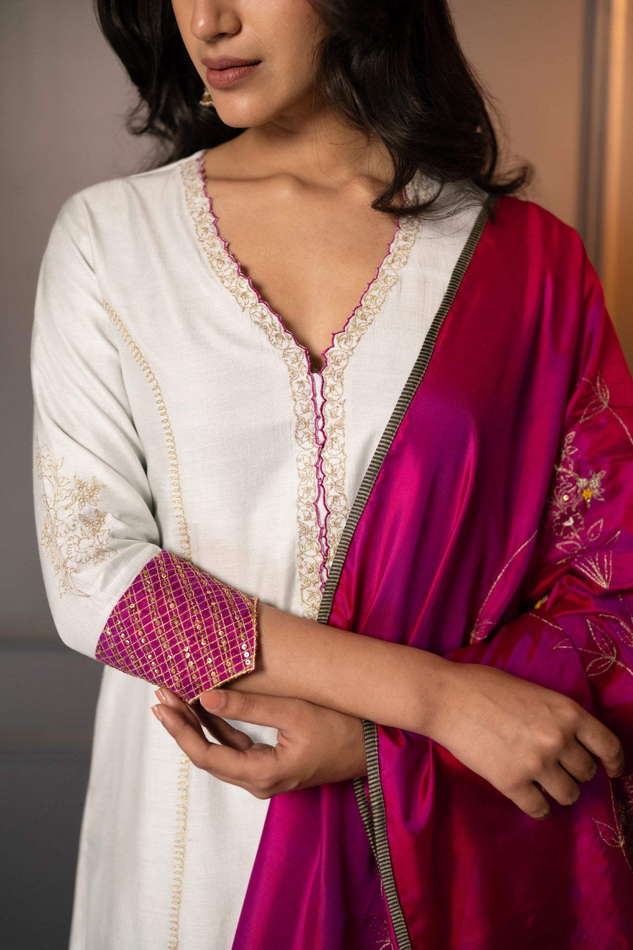 Cotton Silk Embroidered Suit with Silk Dupatta