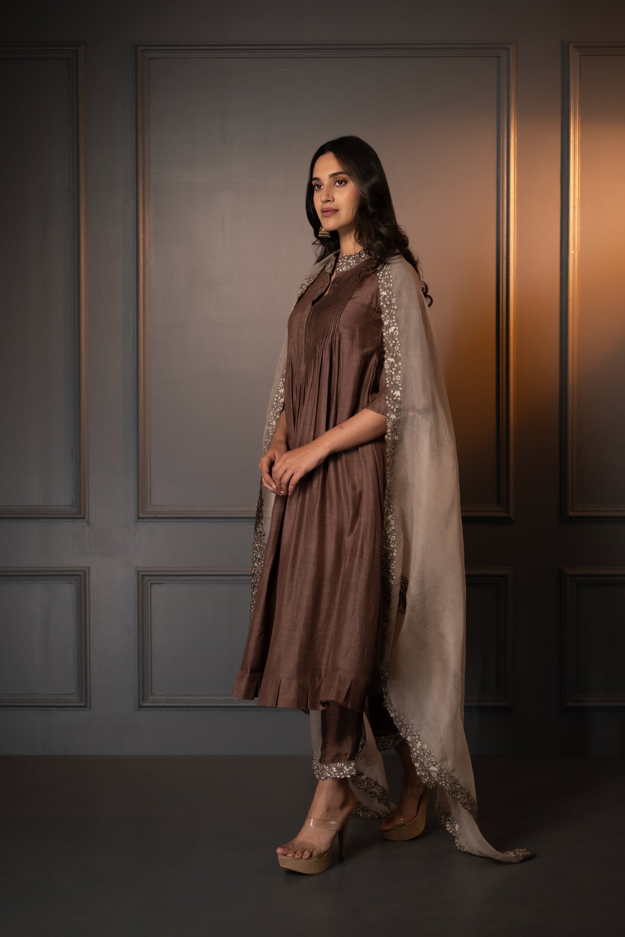 Cotton Silk Suit with Thread Work & Embroidered Organza Dupatta