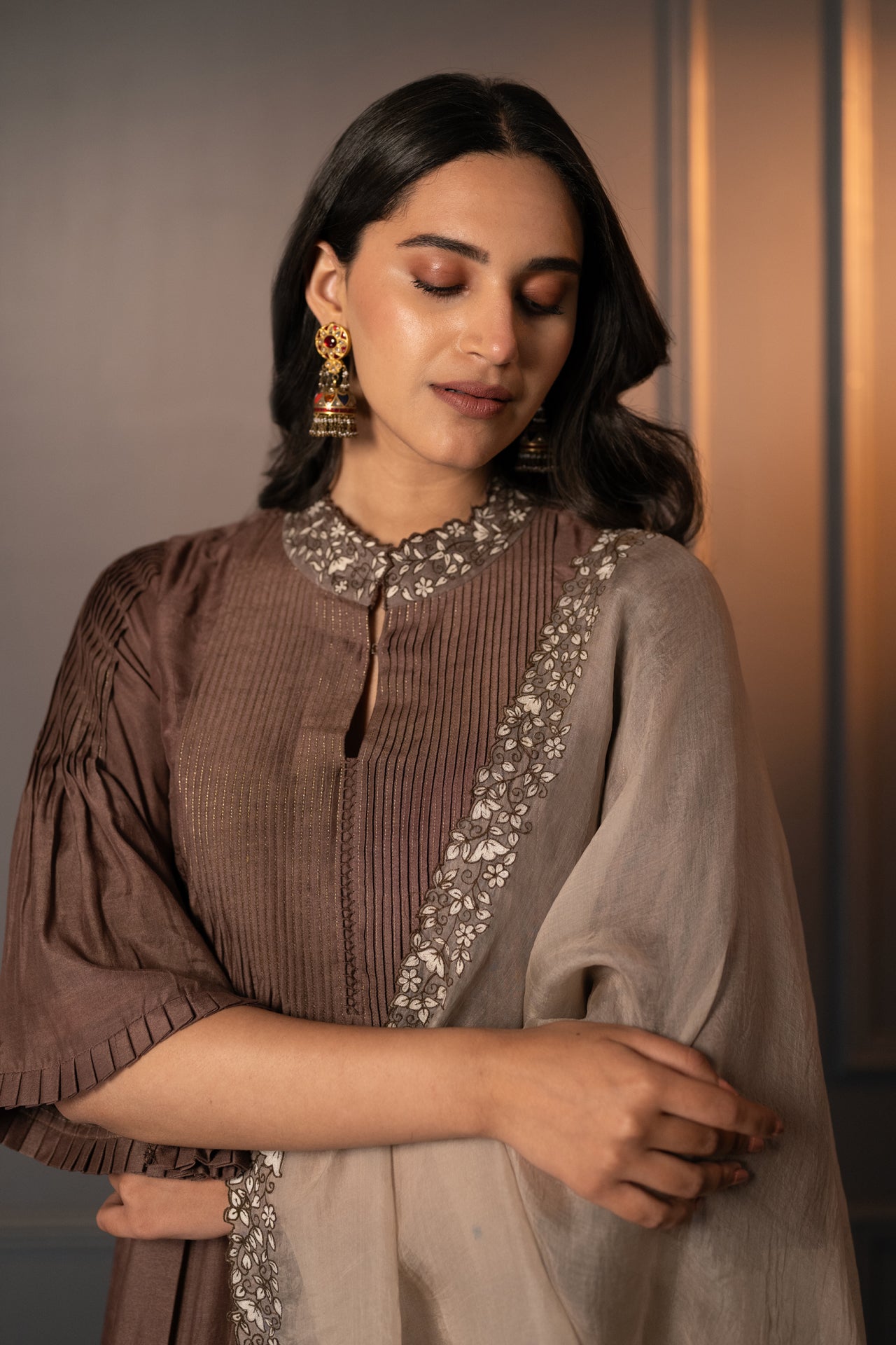 Cotton Silk Suit with Thread Work & Embroidered Organza Dupatta