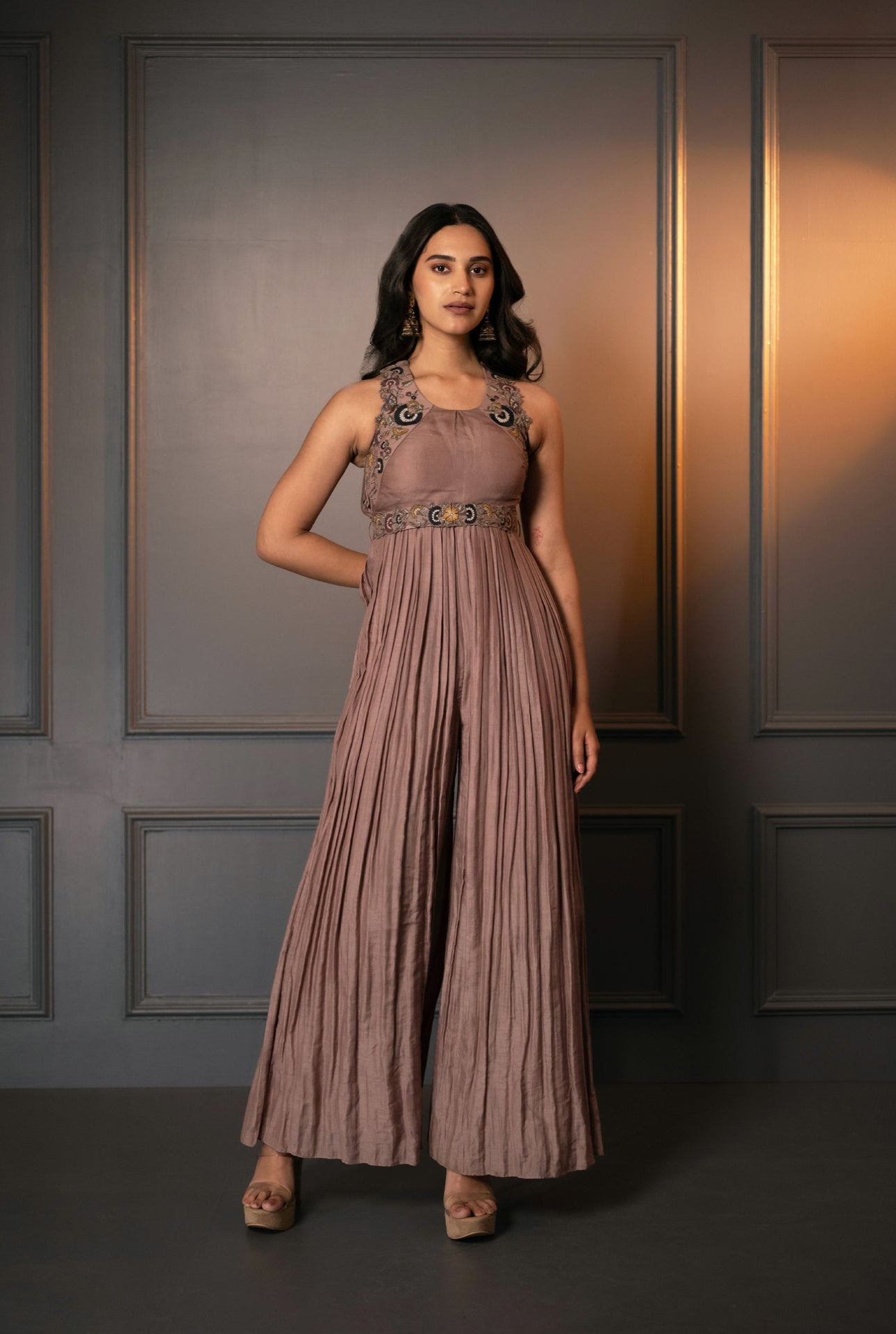 Cotton Silk Embroidered Jumpsuit