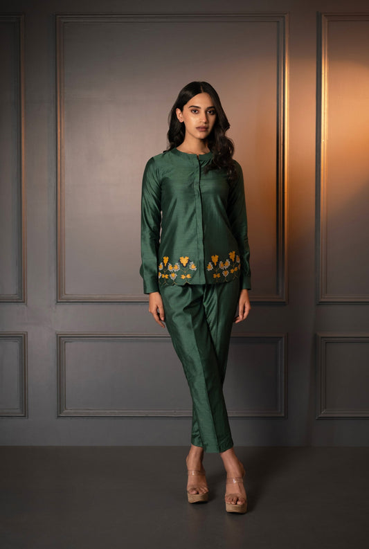 Cotton Silk Co-Ord Set with Applique Embroidery