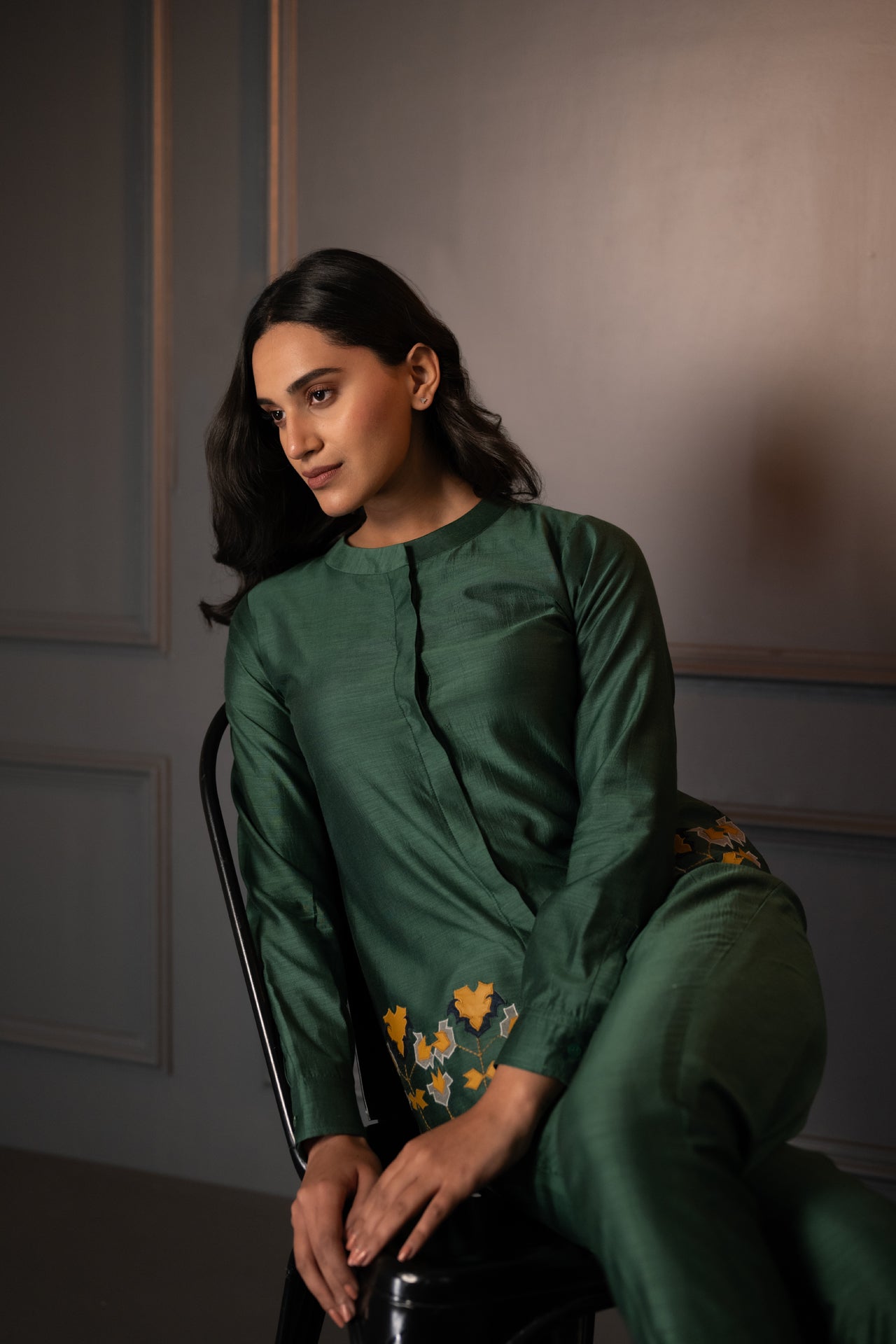 Cotton Silk Co-Ord Set with Applique Embroidery