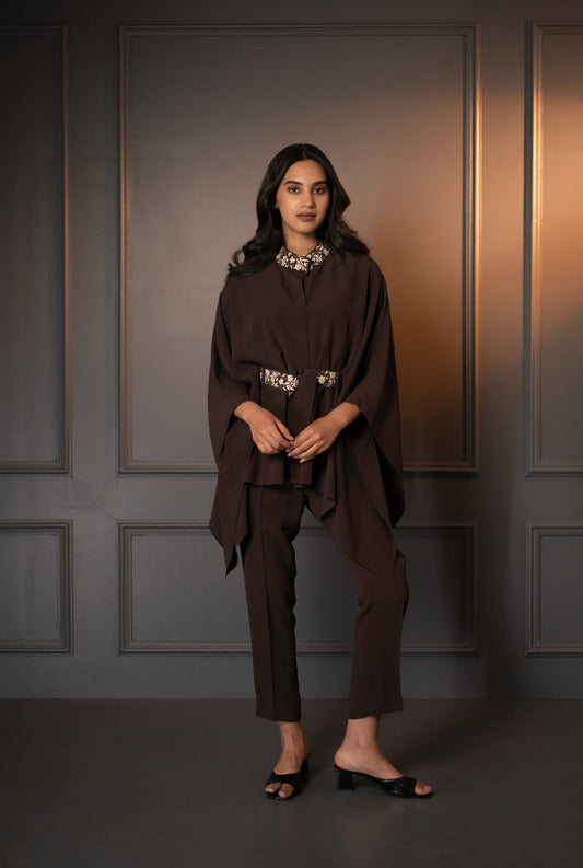 Moss Crape Co-Ord Set with Embroidered Collar and Belt