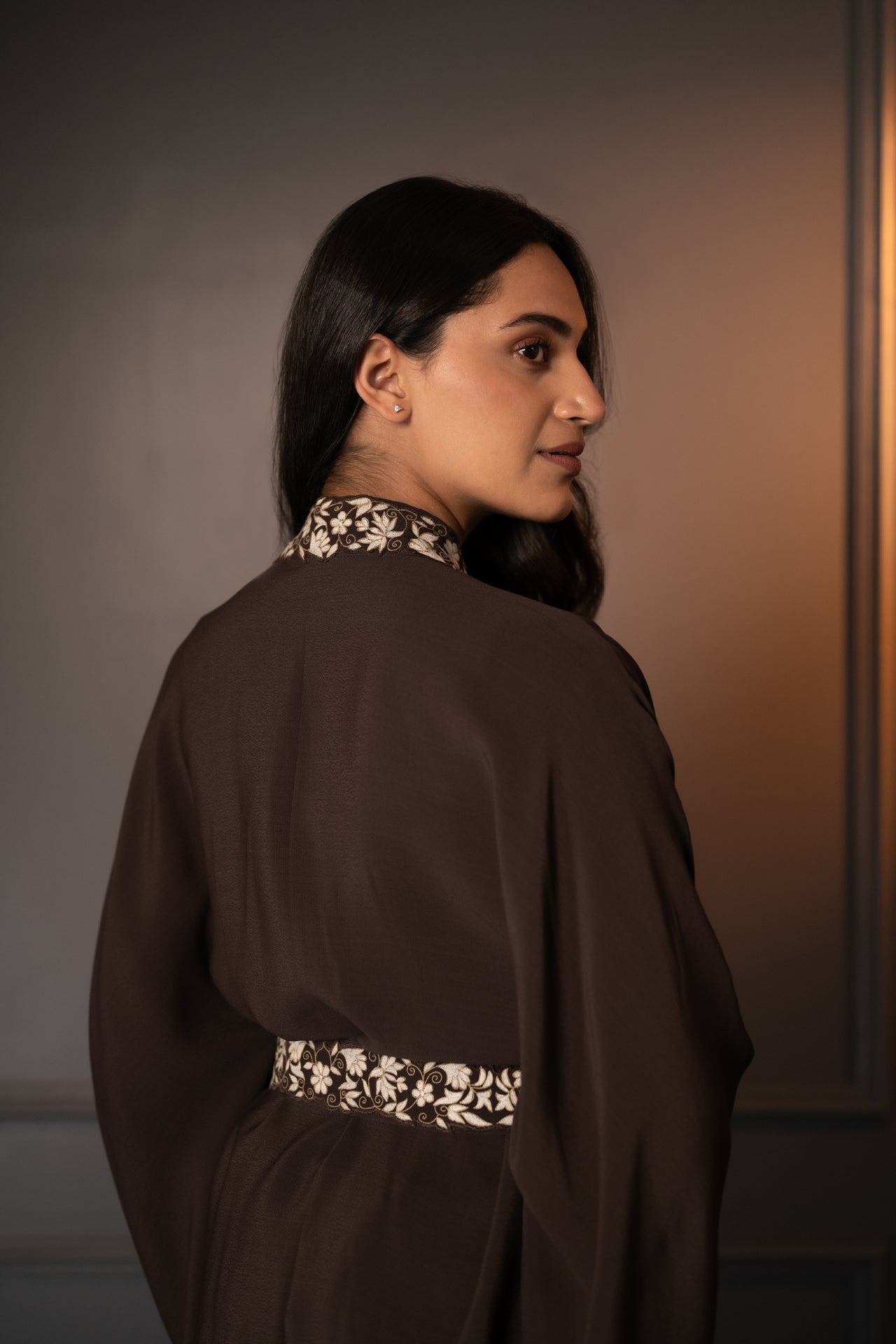 Moss Crape Co-Ord Set with Embroidered Collar and Belt