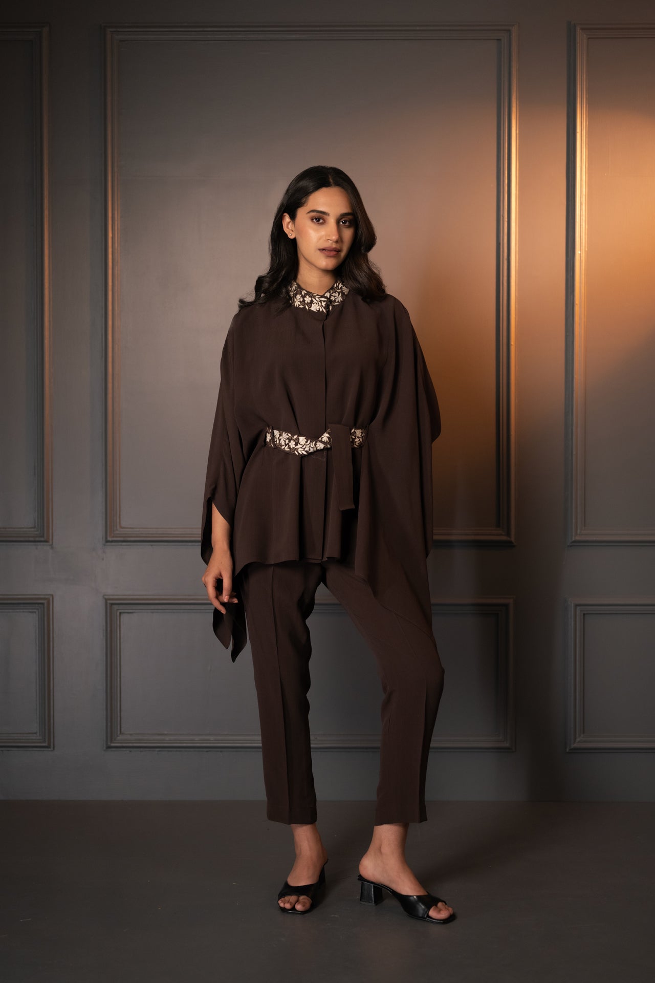Moss Crape Co-Ord Set with Embroidered Collar and Belt