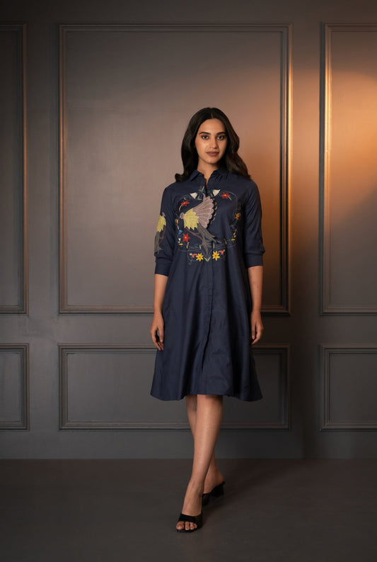 Cotton Silk Dress with Applique and Thread Work