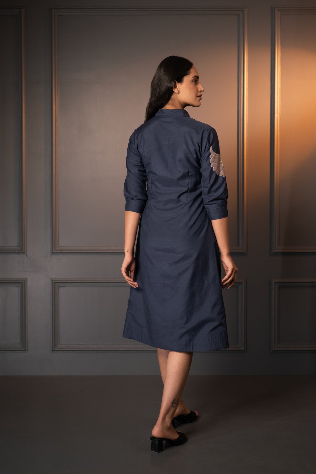 Cotton Silk Dress with Applique and Thread Work