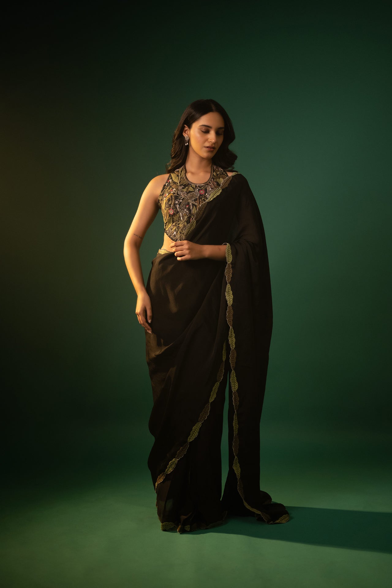Satin Georgette Saree with Hand-Embroidered Silk Blouse