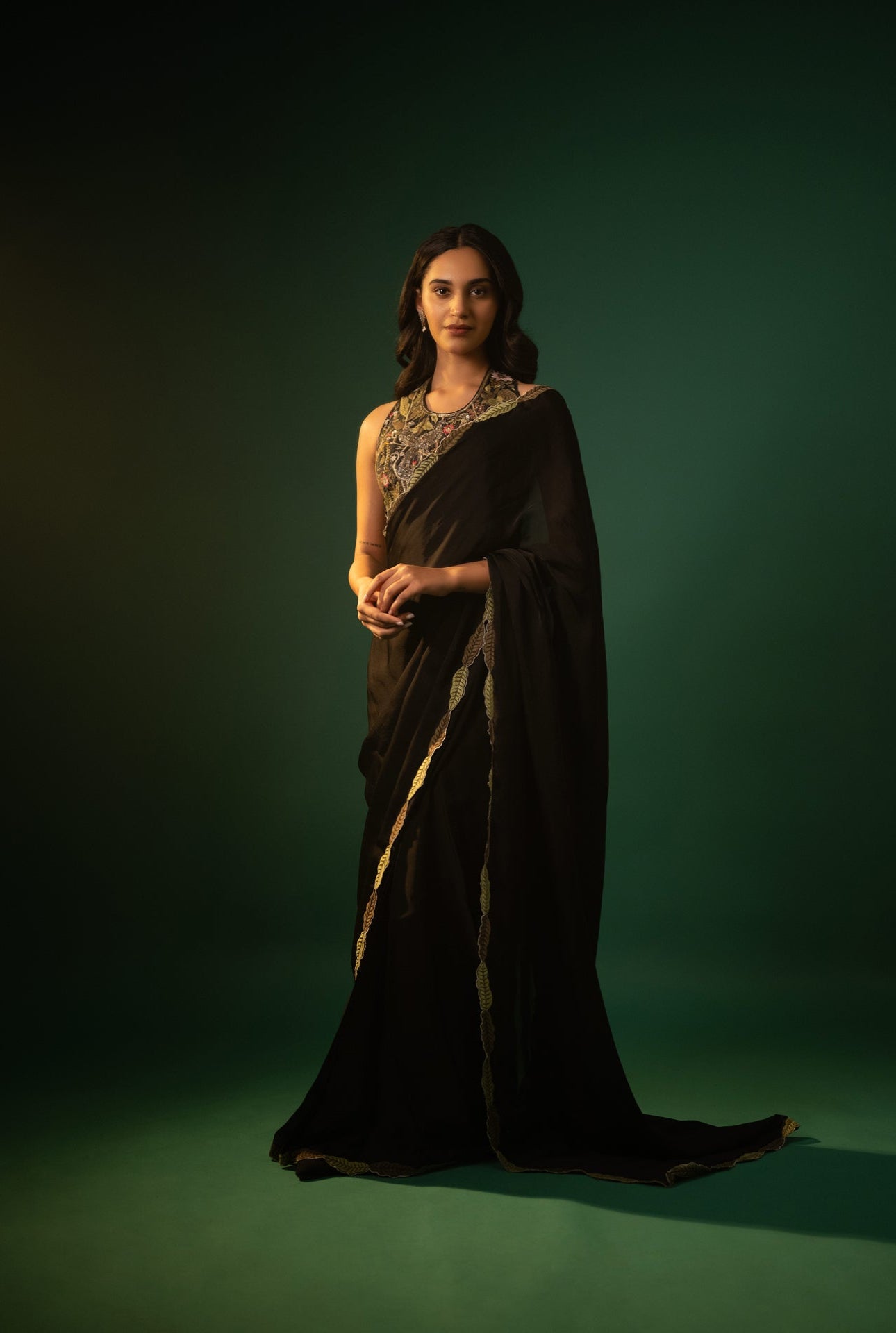 Satin Georgette Saree with Hand-Embroidered Silk Blouse