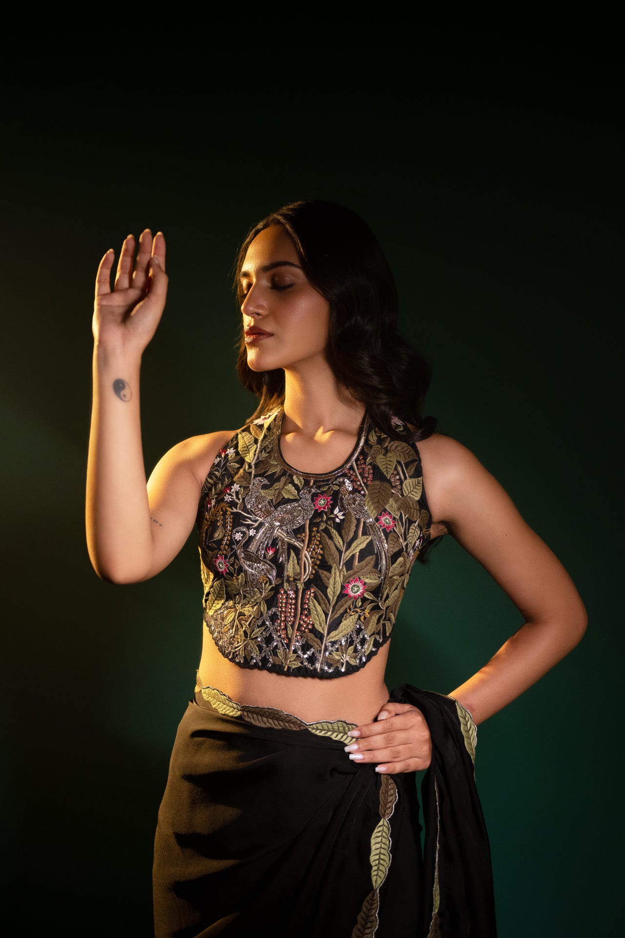 Satin Georgette Saree with Hand-Embroidered Silk Blouse