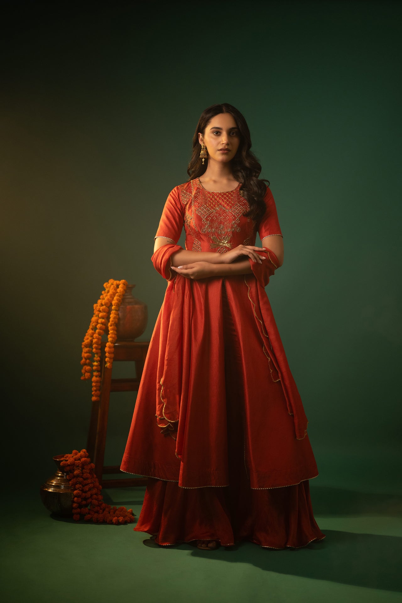 Hand-Embroidered Cotton Silk Long Suit