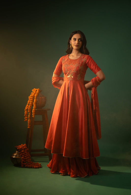 Hand-Embroidered Cotton Silk Long Suit