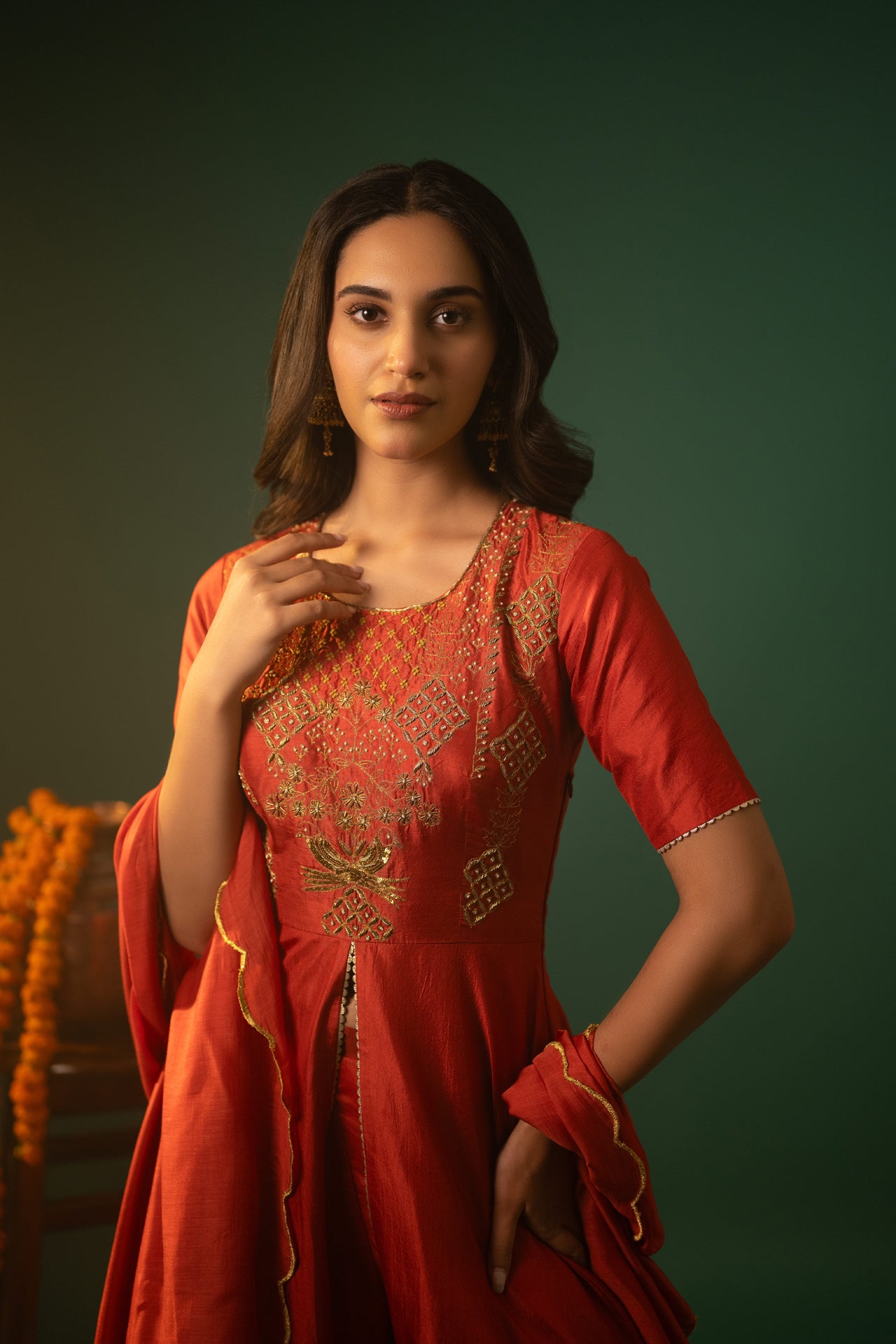 Hand-Embroidered Cotton Silk Long Suit