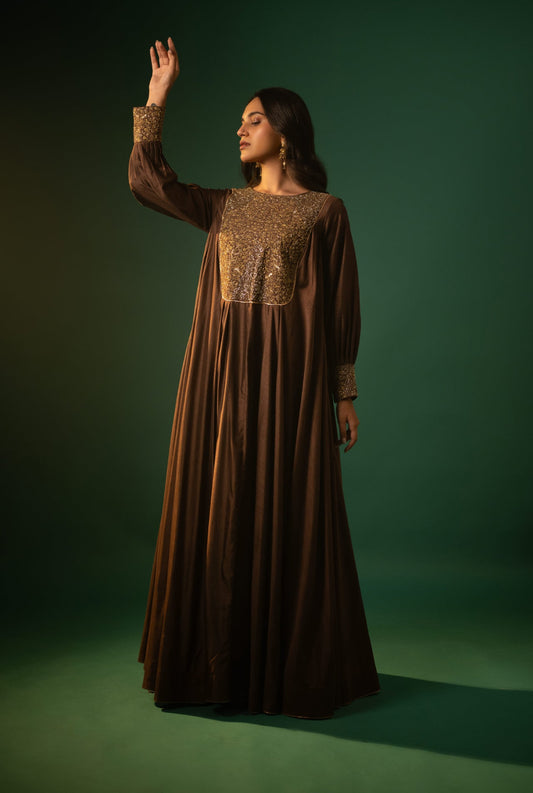 Cotton Silk Long Dress with Exquisite Zardozi Handwork