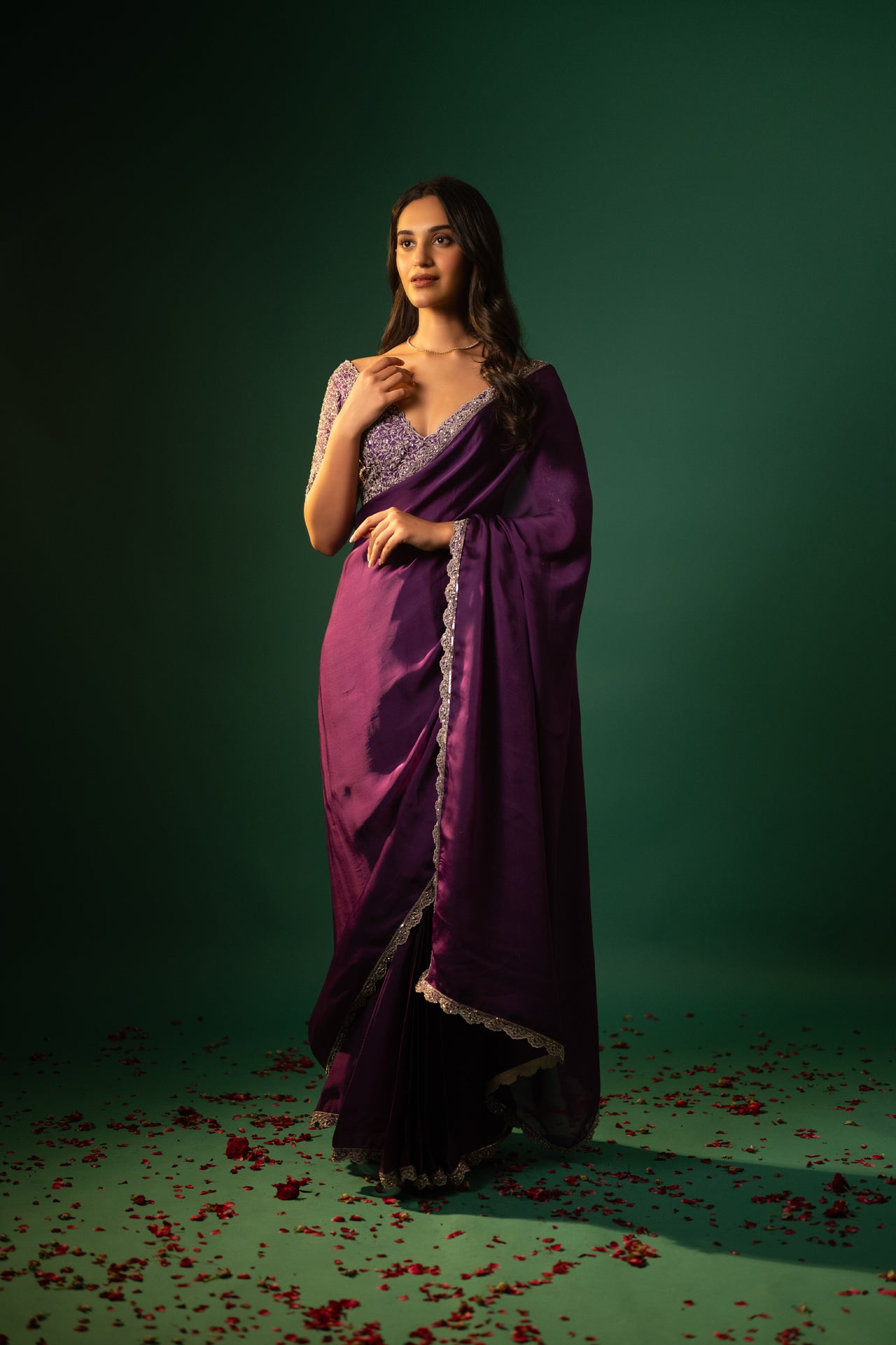 Satin Georgette Zardozi Work Saree