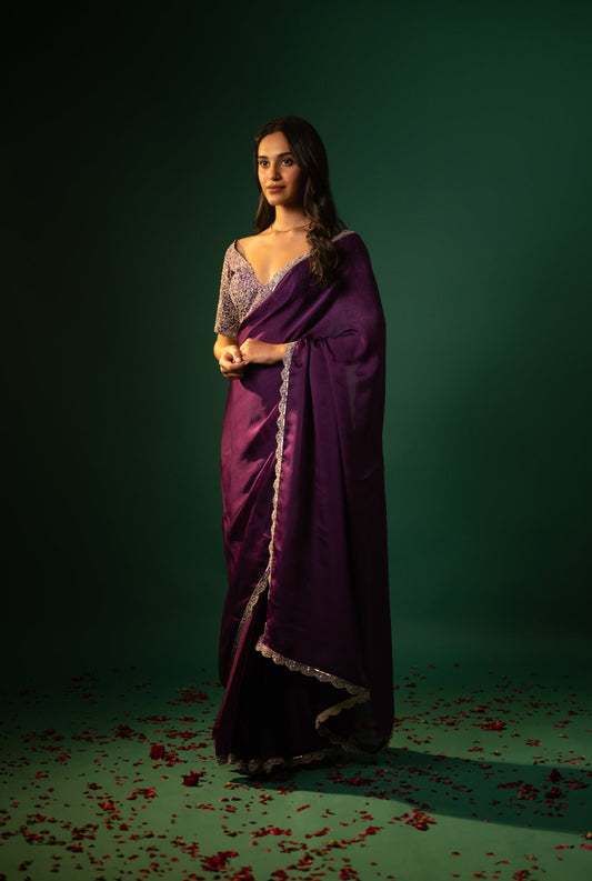 Satin Georgette Zardozi Work Saree
