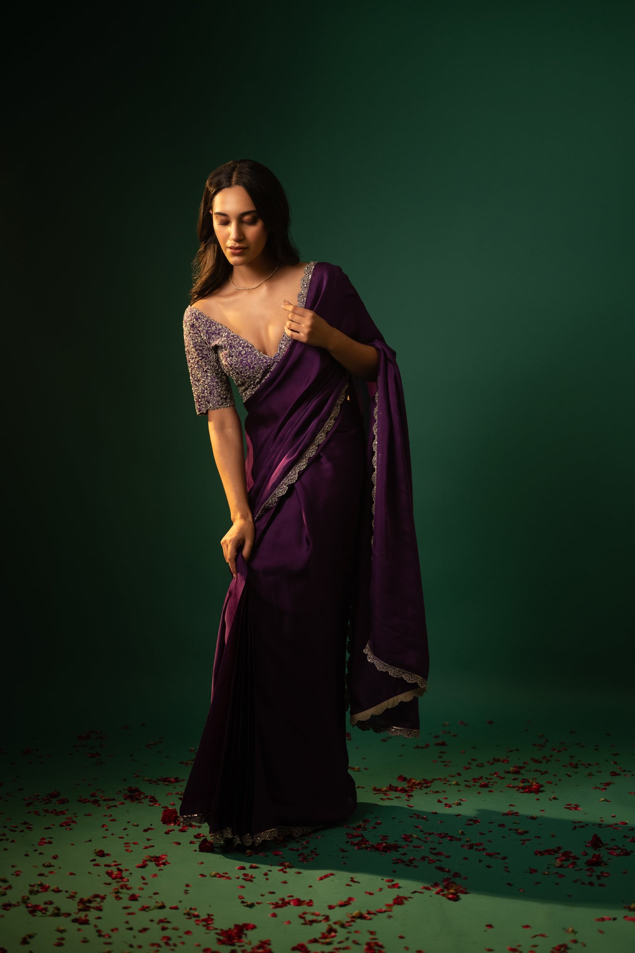 Satin Georgette Zardozi Work Saree