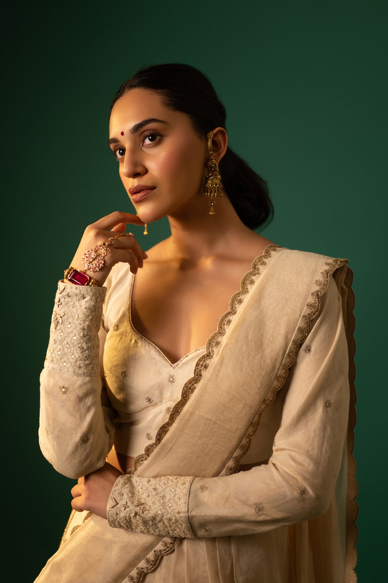 Brocade Lehenga with Hand Embroidered Dupatta and Blouse
