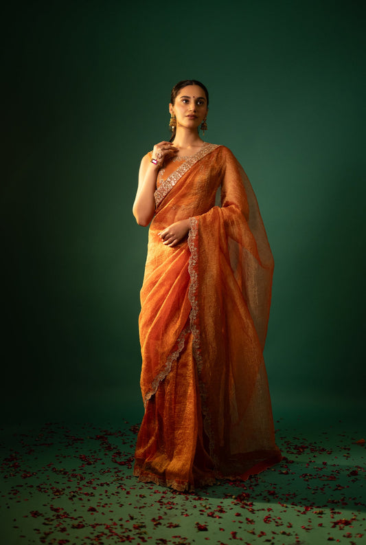 Crushed Tissue Zari Work Saree