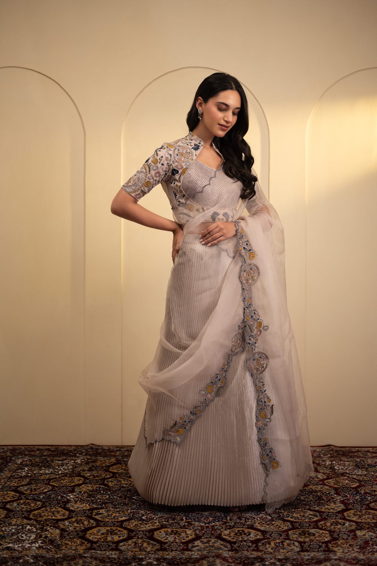 Silk Lehenga with Embroidered Blouse & Dupatta