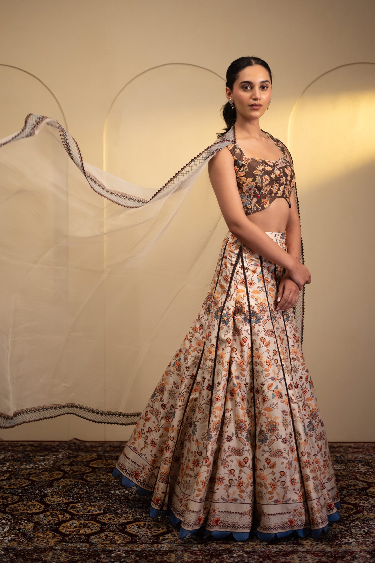 Printed Silk Lehenga with Embroidered Dupatta & Blouse