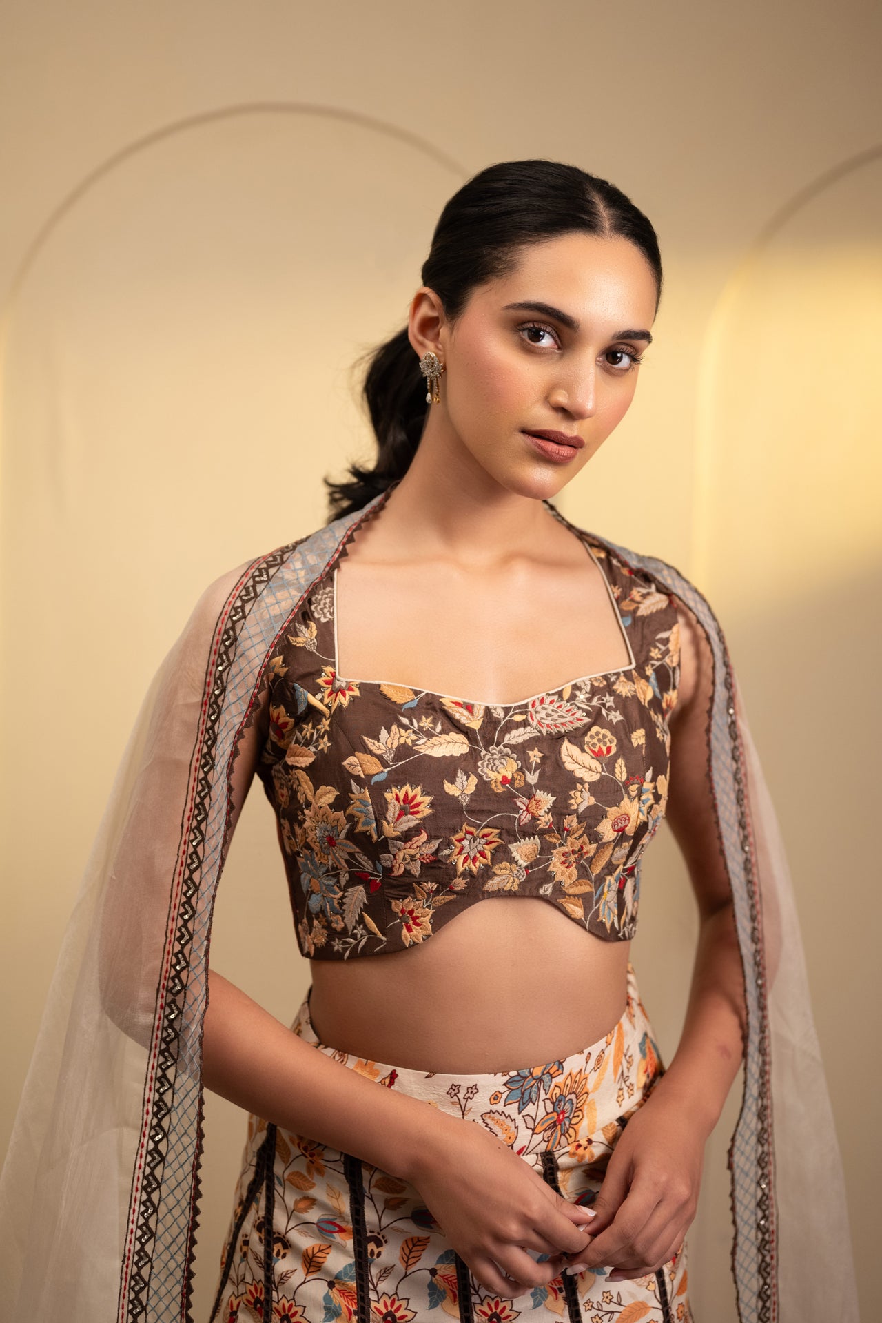 Printed Silk Lehenga with Embroidered Dupatta & Blouse