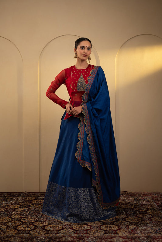 Silk Lehenga with Embroidered Blouse & Dupatta