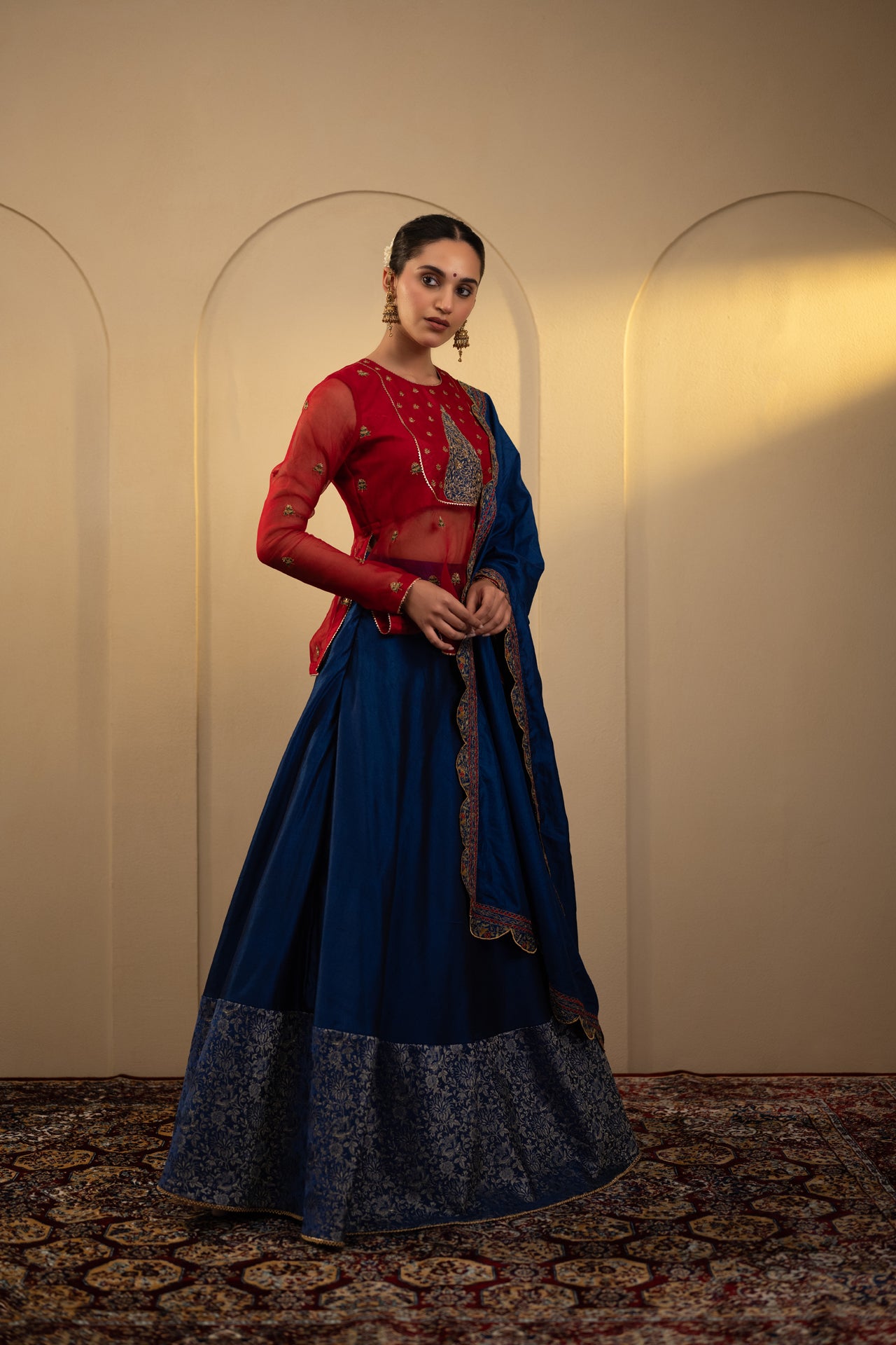 Silk Lehenga with Embroidered Blouse & Dupatta