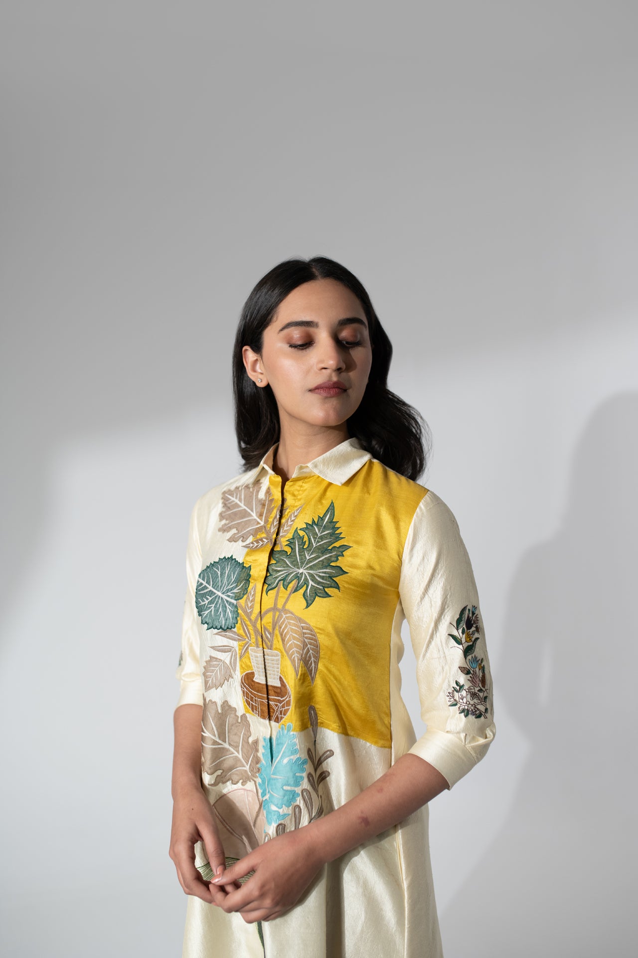 Silk Dress with Applique and Thread Work
