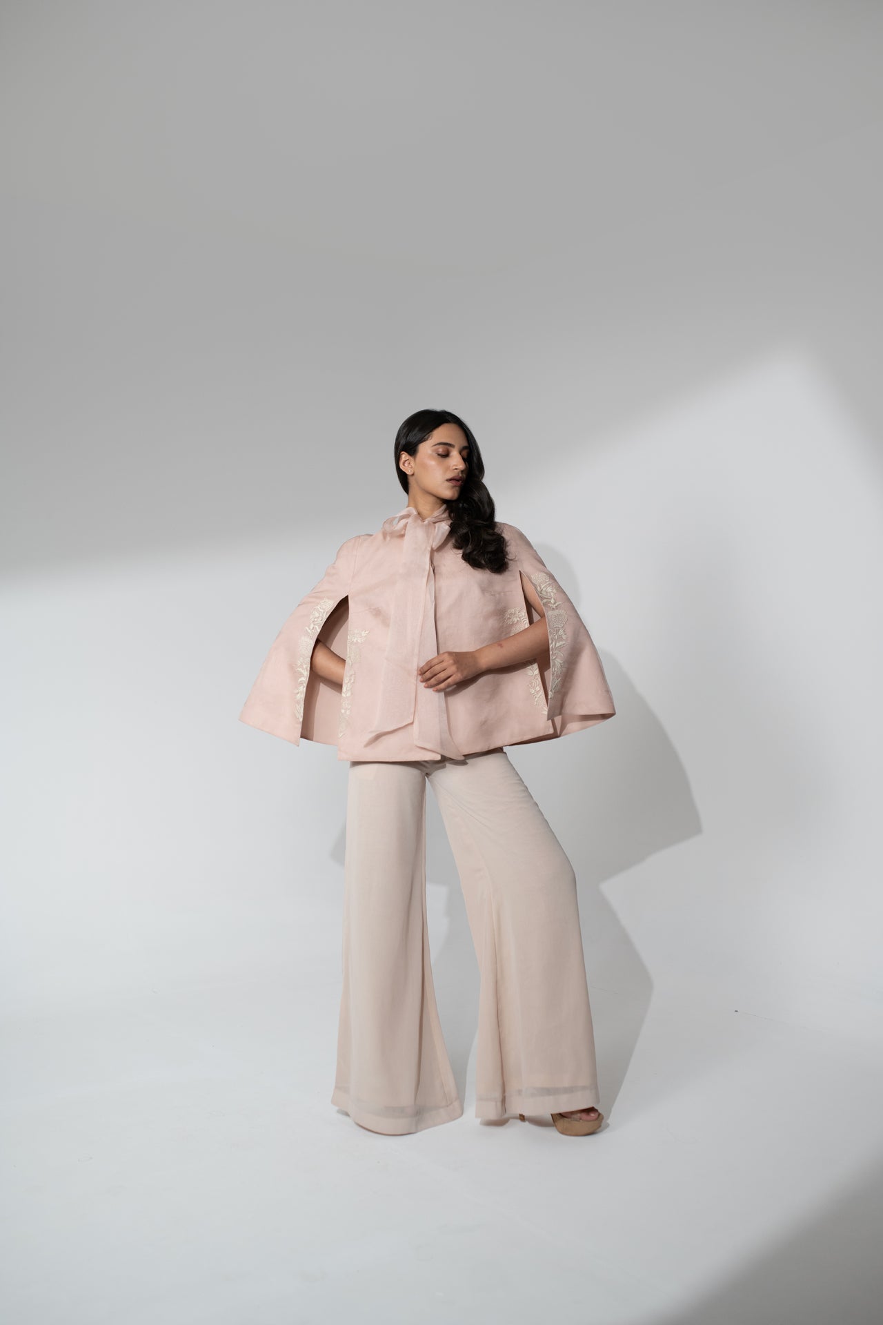 Thread Work Organza Cape with Georgette Pants