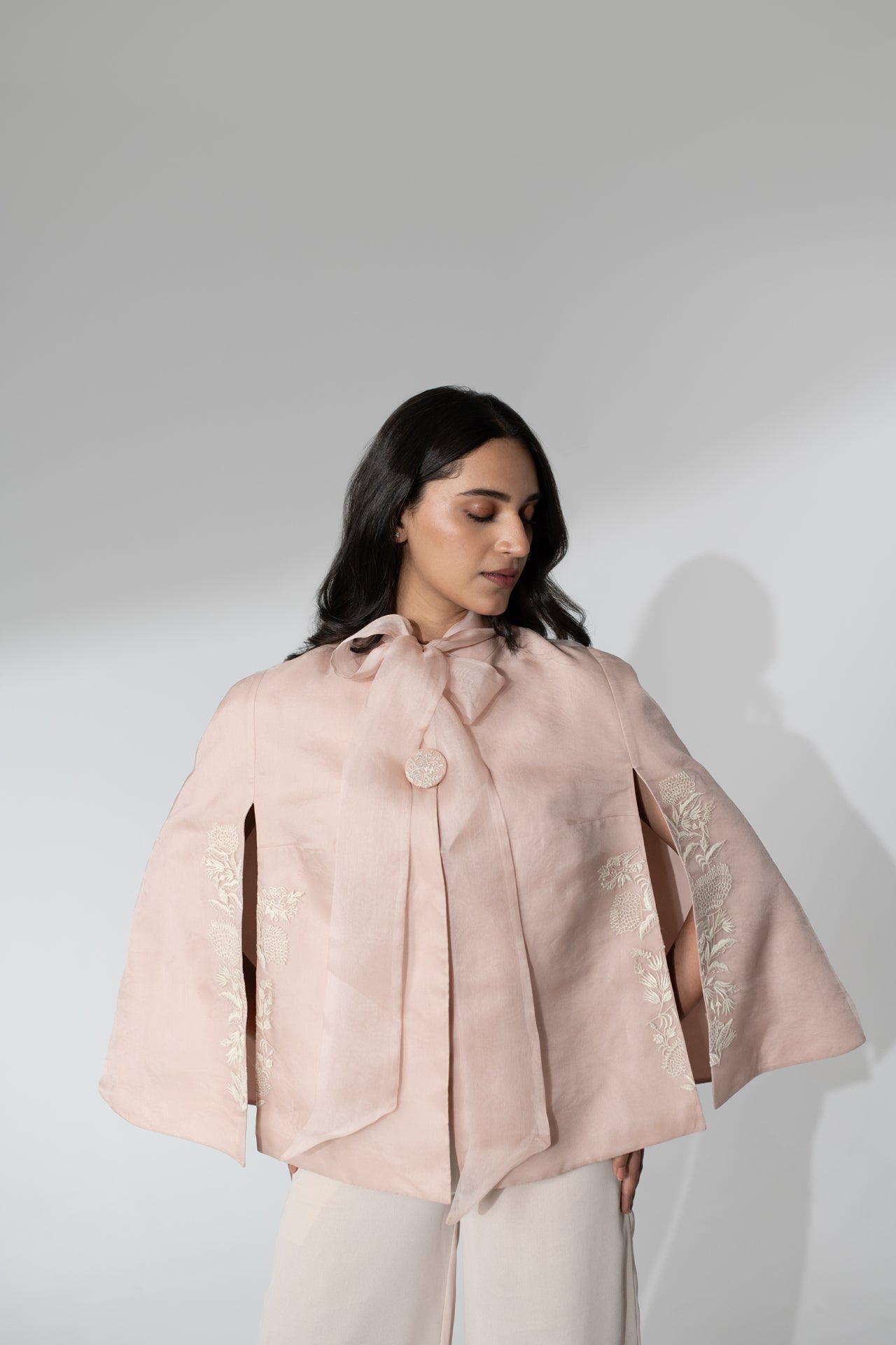 Thread Work Organza Cape with Georgette Pants