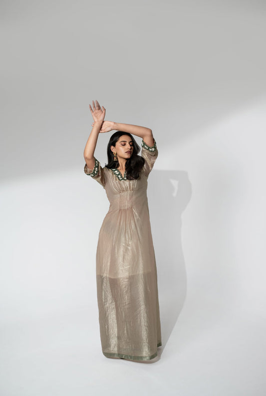 Tissue Kaftan Dress with Elegant Dori Work