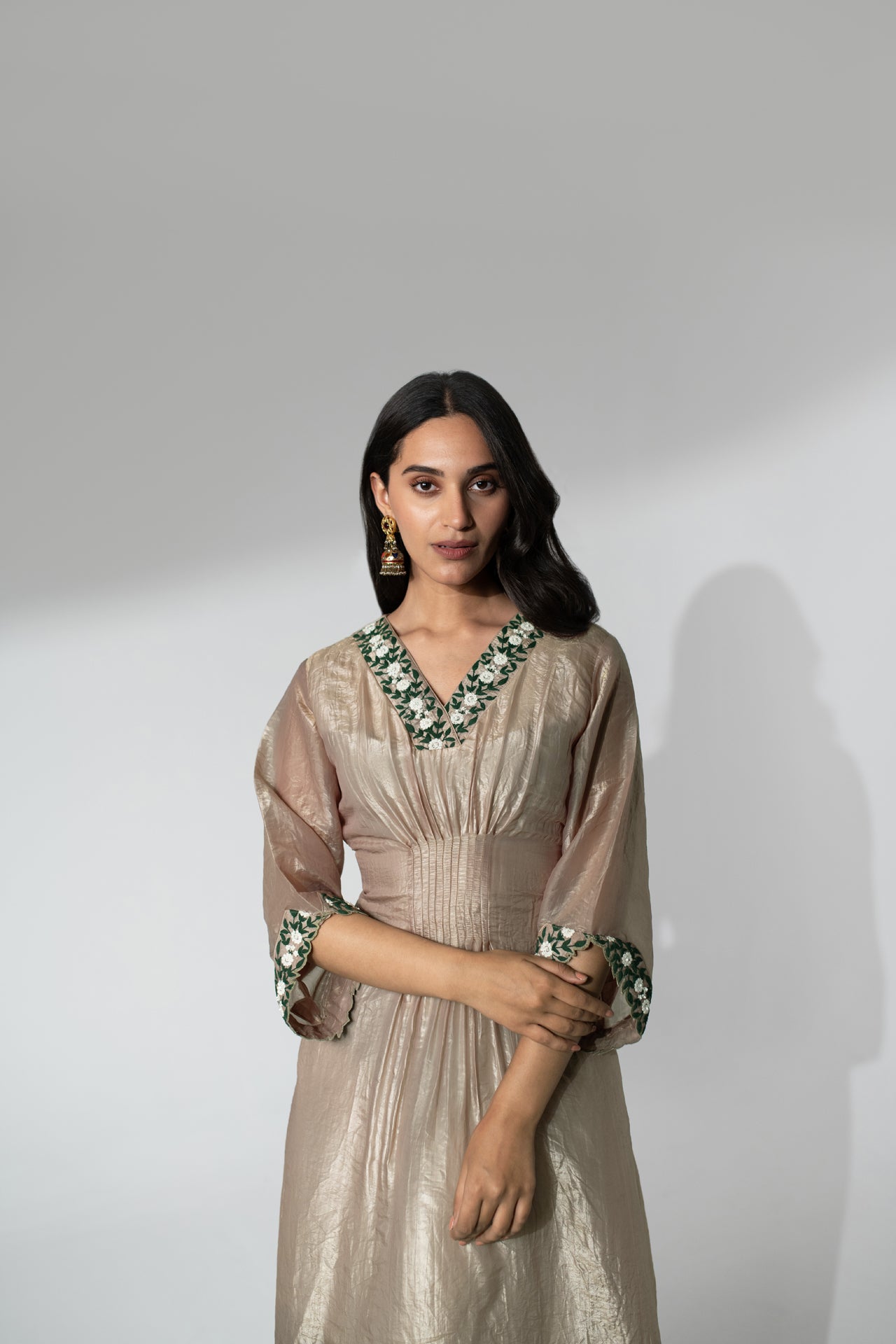Tissue Kaftan Dress with Elegant Dori Work