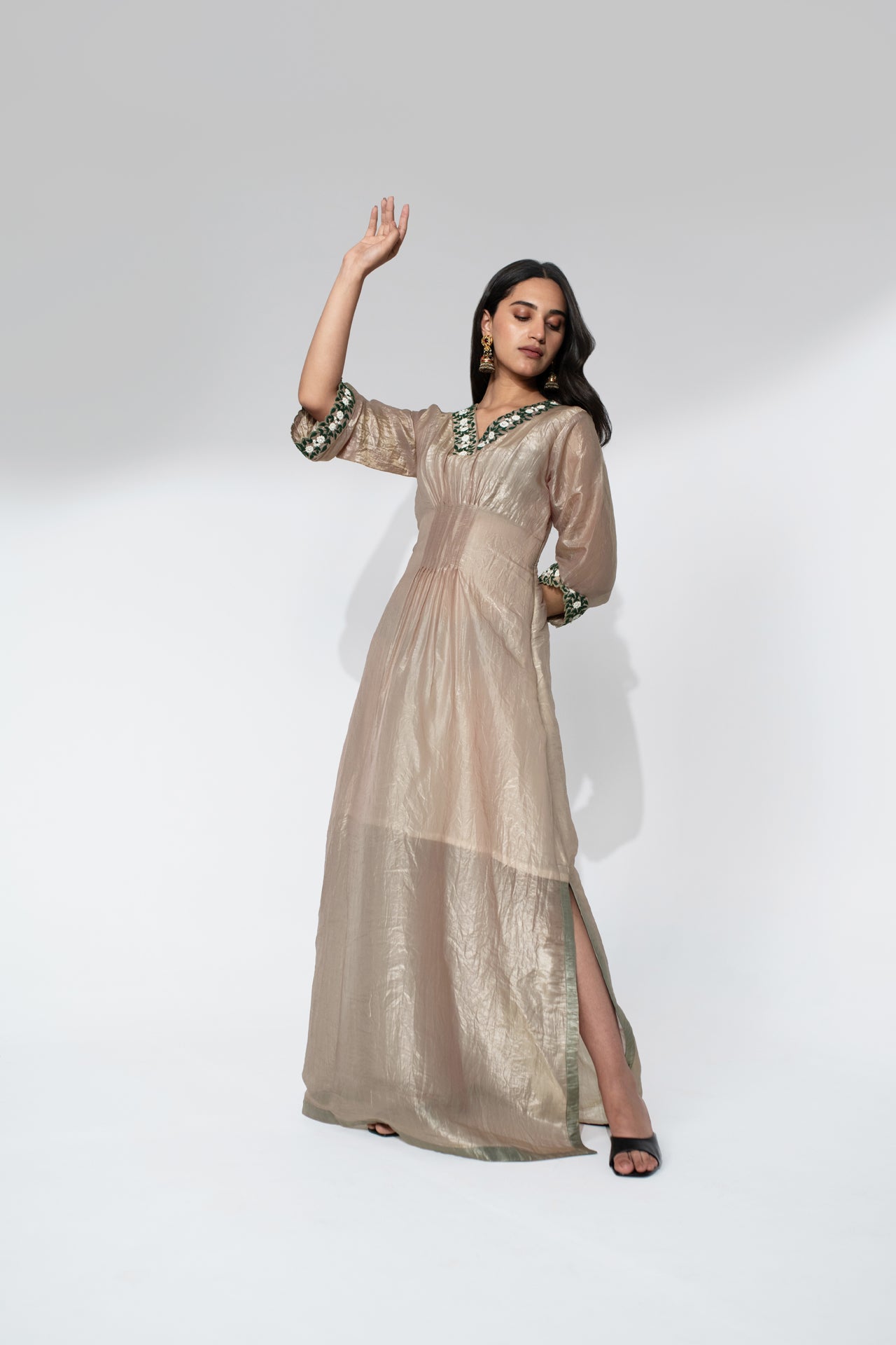 Tissue Kaftan Dress with Elegant Dori Work