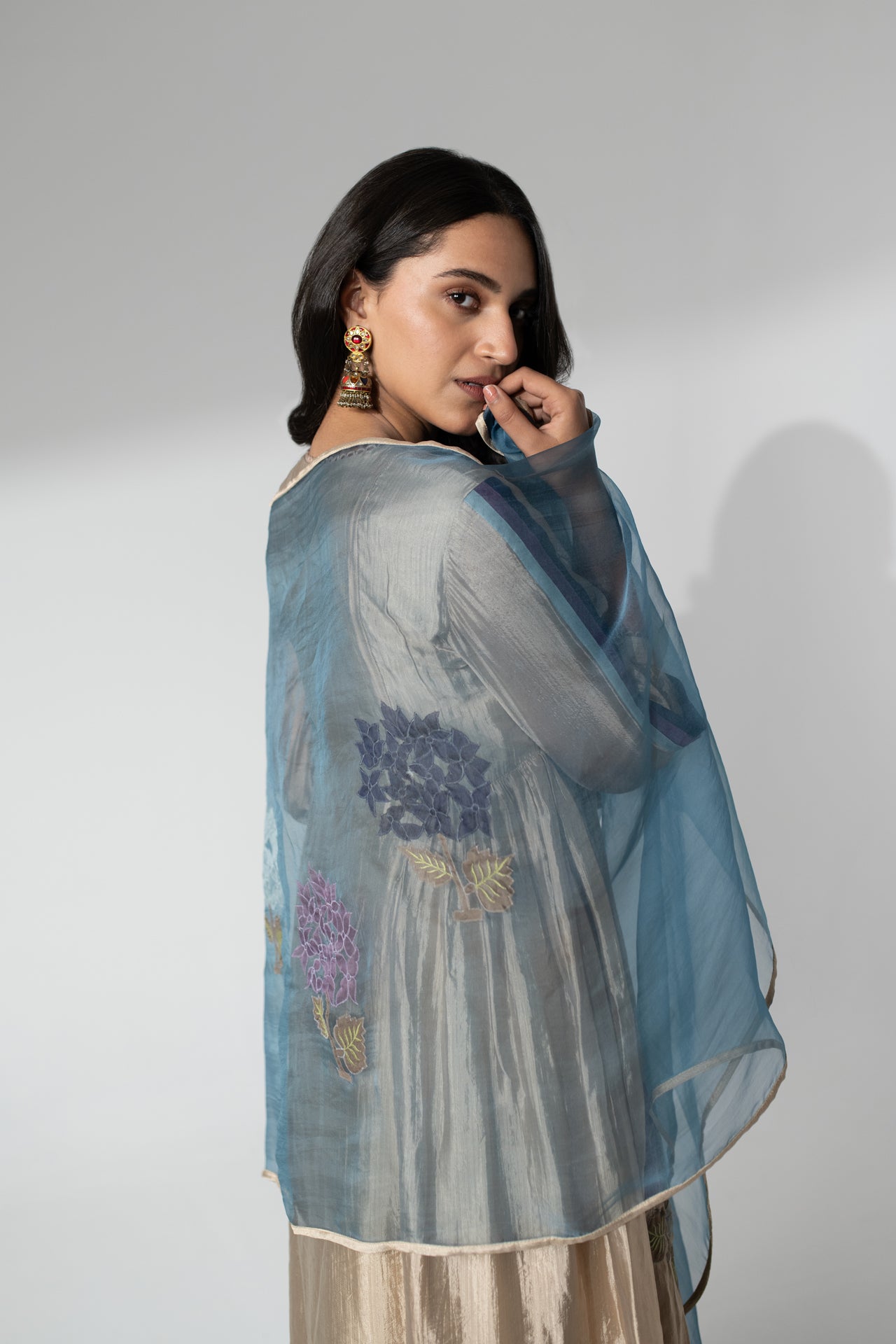 Suit with Applique Work & Organza Dupatta