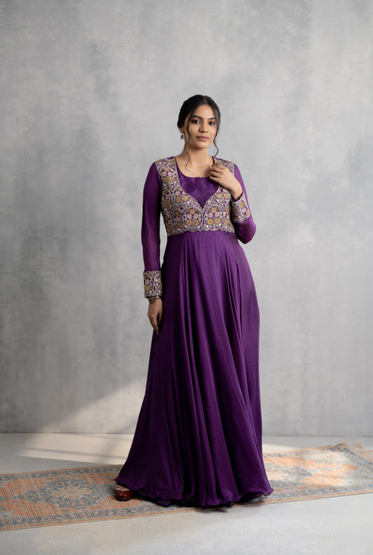 Hand & Machine Embroidered Cotton Silk Gown